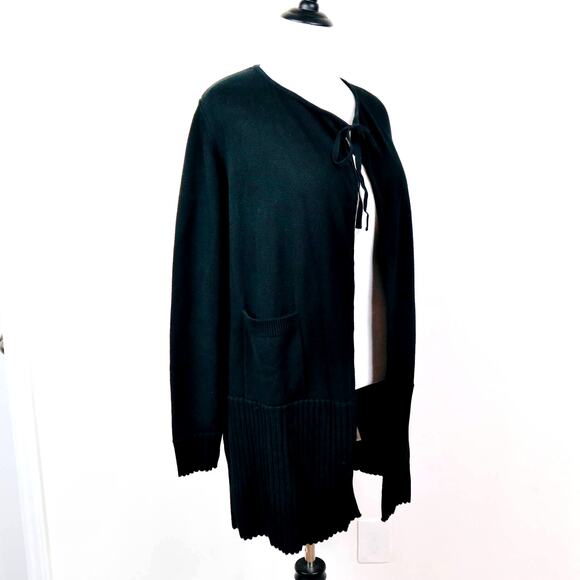 Cabi Size M ATC Offhand Cardigan Sweater Long Tie Neck 5827 Knit Black - Picture 7 of 11